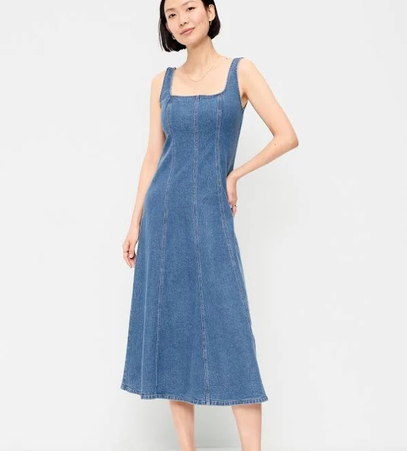 dress Old Navy Women's Fit & Flare Linen-Blend Midi Dress Old Navy $24.99