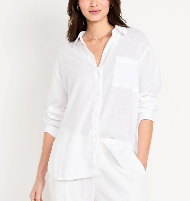 button down shirt Old Navy Women's Linen-Blend Loose Button-Down Shirt Old Navy $44.99