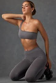 top One-Shoulder Sports Bra in Washed Charcoal ohpolly.com $18