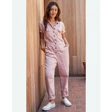 jumpsuit Outerknown Casual Jumpsuit Pink Linen Blend Button Front Short Sleeve Size L NWT eBay $47.49