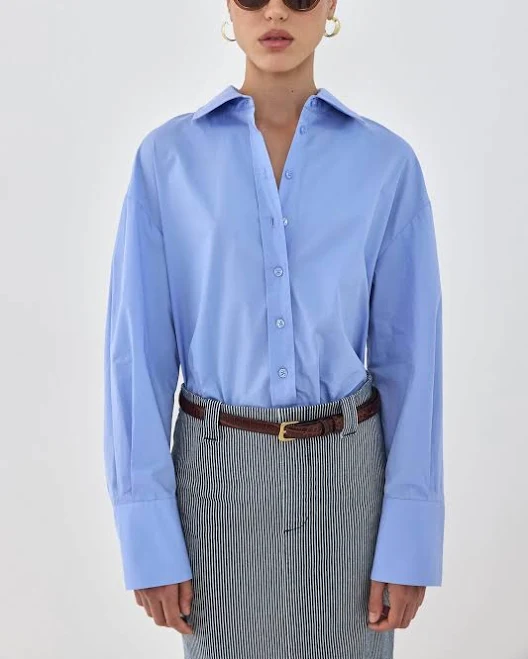 top Oversized Poplin Button Down Shirt De Rococo WW $105