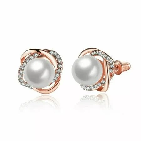 accessory Pearl Zircon Stud Earrings in Rose Gold Plated Walmart - Lozada Company LLC $7.49