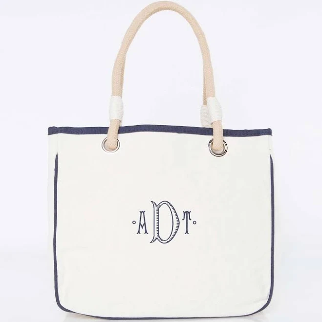 bag Personalized Navy Blue Trim Rope Handle Canvas Tote Bag Etsy - MarshmallowDream $49