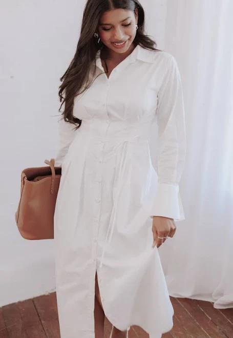 dress Petal & Pup Women's Alexander Long Sleeve Cotton Midi Shirtdress Petal & Pup USA $49.5