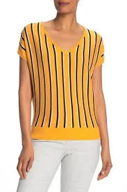 top Philosophy Apparel Women's Striped V-Neck Short Sleeve Knit Top eBay $18.15