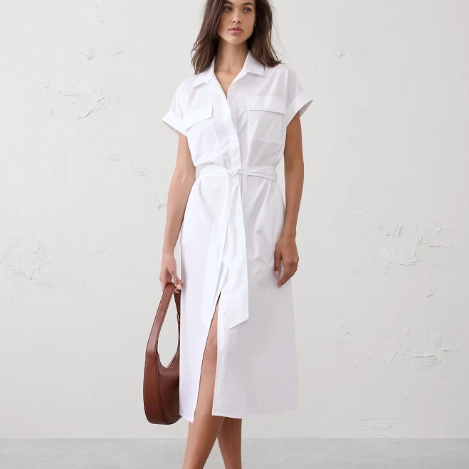 dress Poplin Utility Midi Shirtdress Banana Republic Factory $70
