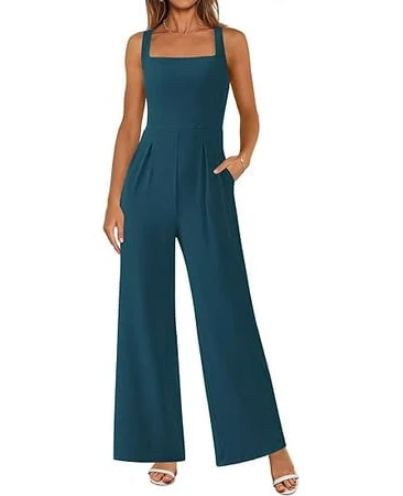 jumpsuit Prettygarden Women's Dressy Square Neck Wide Leg Jumpsuit with Pockets Walmart - PrettyGarden $48.99