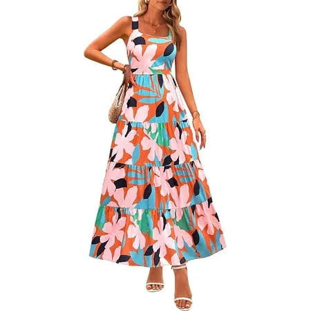 dress Prettygarden Women's Sleeveless Smocked Ruffle Flowy Maxi Dress Walmart - PrettyGarden $44.99