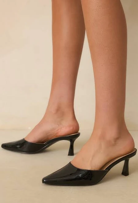 shoes Red Dress Women's Here We Are Mocha Patent Faux Leather High Heel Mules Red Dress $28