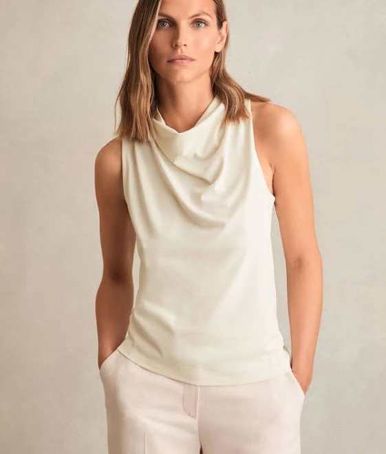 cowl neck top Reiss Women's Darla Cowl-Neck Sleeveless Cotton-Blend Top Reiss $48