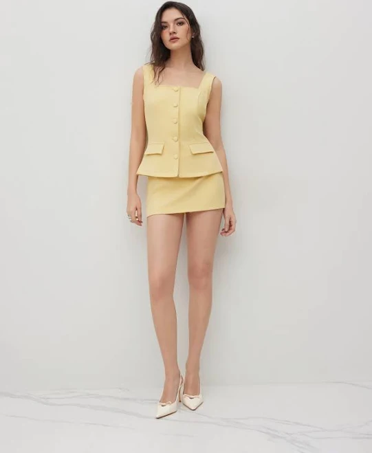 skirt Retro 60s Square Neck Mid-Rise Lightweight Skirt Cider $47.9