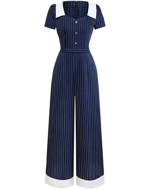 jumpsuit Retro Stage Pinstripe Wide Leg Jumpsuit Retro Stage $40.99
