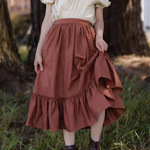 skirt Ruffle Hem Linen Midi Skirt French Meadows Corsets $64