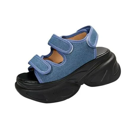platform shoes RUIYANQI Women's Trendy Platform Chunky Sole Denim Sandals Walmart - RUIYANQI CO.,LTD $27.99