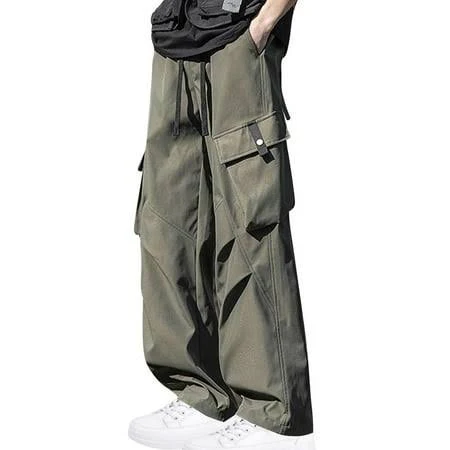bottoms Rydcot Men's Baggy Cargo Pants Vintage Casual Drawstring Parachute Pant Loose Fit Jogger Streetwear Y2K Pants with Pockets Walmart - RYDCOT store $19.29