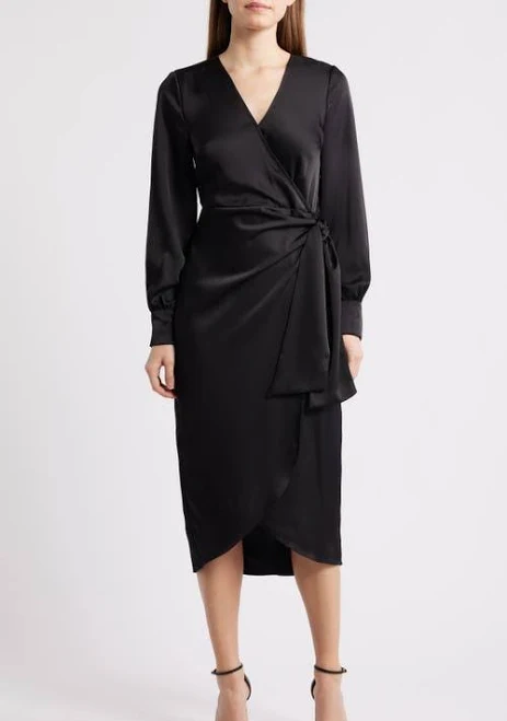 dress Sam Edelman Women's Long Sleeve Faux Wrap Satin Dress Nordstrom $108