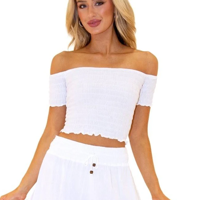 top Seaspice Lola Off-Shoulder Crop Top Seaspice Resort Wear $32