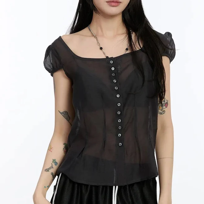 top See-Through Button Down Blouse lewkin $49.8
