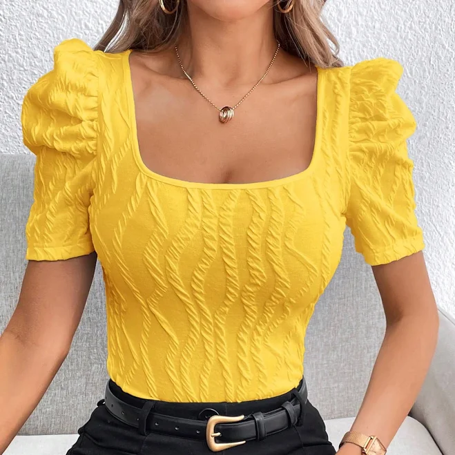 top SHEIN Square Neck Slim Fit Short Sleeve T-Shirt Shein $7.91
