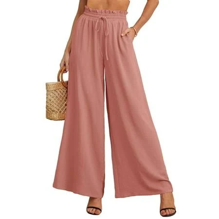 pants Showmall Women's Wide Leg Palazzo Maxi Flowy Pants Elastic Walmart - SHOWMALL $17.99