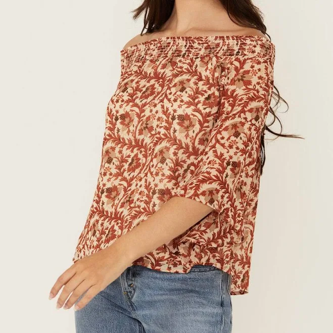 blouses Shyanne Women's Floral Print Off The Shoulder Long Sleeve Blouse Country Outfitter $33.97