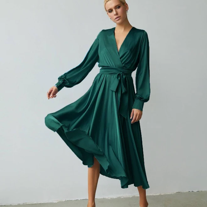 dress Silk Satin Long Sleeve Midi Dress Etsy - Seller $142.97