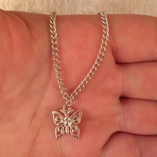 accessory Silver Butterfly Charm Necklace Etsy - LooseTheLock $12.58