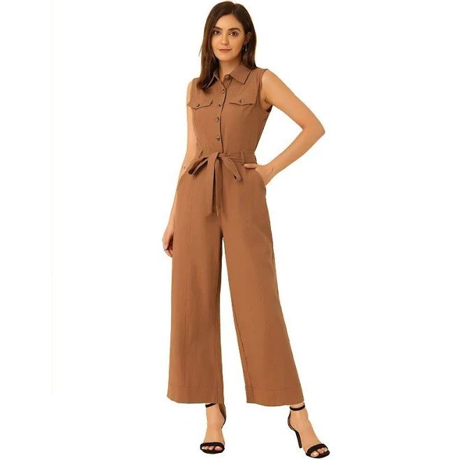 jumpsuit Sleeveless Button Down Collared Wide Leg Tie Jumpsuit Kohl's $58.99