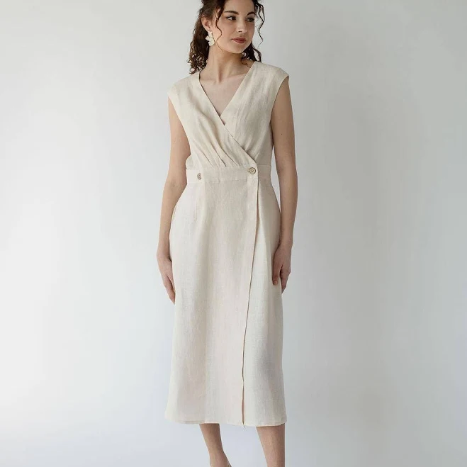 dress Sleeveless Linen Wrap Midi Dress Etsy - Seller $196.73