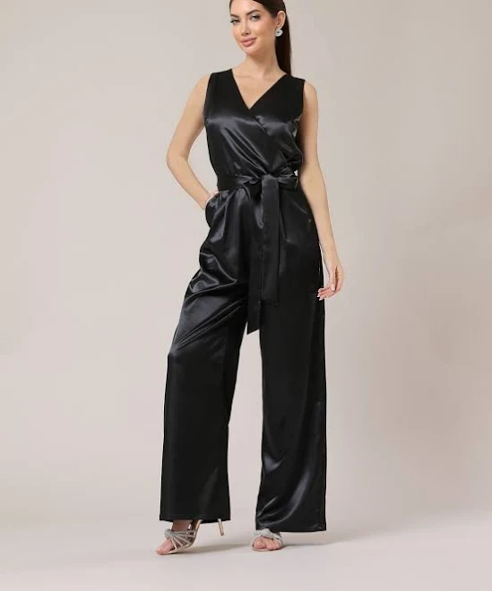 jumpsuit Sleeveless Wide Leg Satin Jumpsuit Etsy - DesirVale $127.99