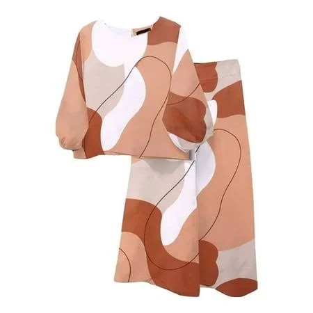 matching set Solthread Women's Casual Matching Geometric Print Top and Pants Suit Walmart - qwiedj $30.75