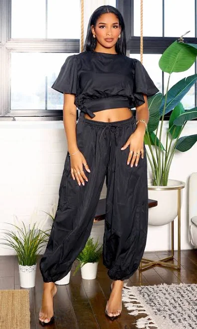 matching set Sophia Short Sleeve Crop Top and Wide Pants Set Cutely Covered $44.55