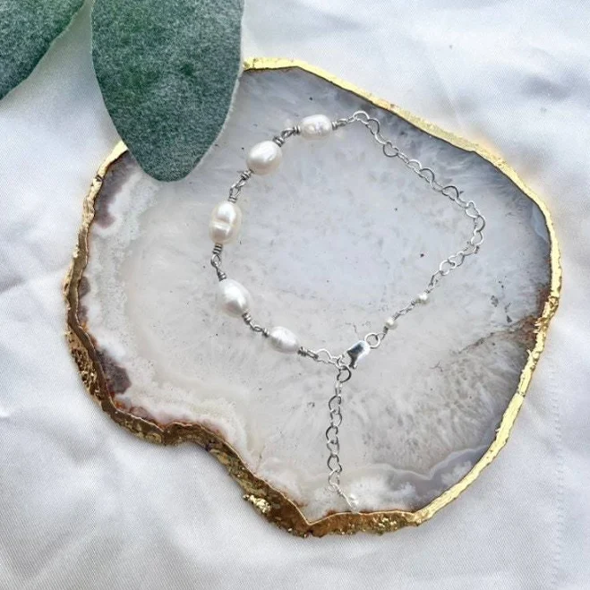 accessory Sterling Silver Pearl Half Chain Bracelet Etsy - Seller $29.95