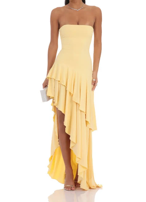 dress Strapless Ruffle Asymmetrical Maxi Dress LUCY IN THE SKY $79.9