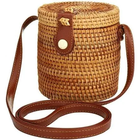 bag Straw Rattan Crossbody Bag with Genuine Leather Walmart - ONFSLX $22.99