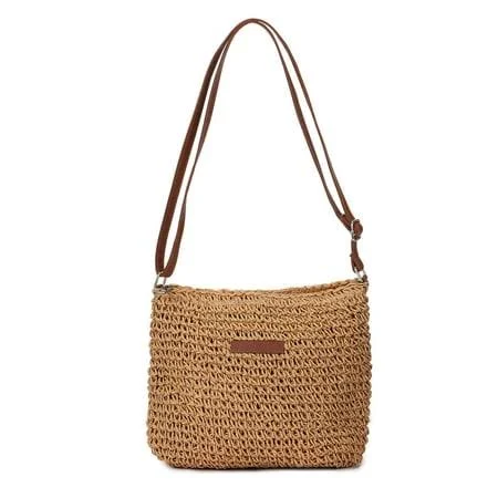 bag Straw Woven Crossbody Bag with Adjustable PU Strap Walmart - LavaFit $13.99