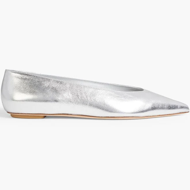 shoes Stuart Weitzman Lina metallic leather point-toe flats - Women - Silver Flat Shoes - US 5.5 THE OUTNET $128