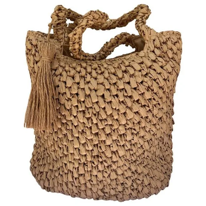 bag Tassel Handbag in Hand-Woven Straw Makana Hut $38