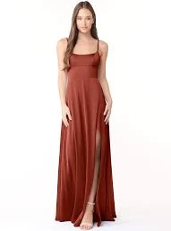 dress Terracotta A-Line Side Slit Stretch Satin Dress Azazie.com $29
