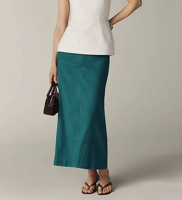 maxi skirt The Colette Linen Blend Maxi Skirt by Maeve in Green, Size: XL at Anthropologie Anthropologie $148