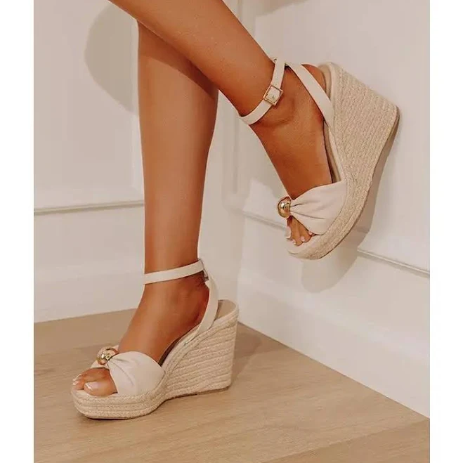 shoes The Eliana Faux Leather Espadrille Wedge in Cream TikTok Shop $52