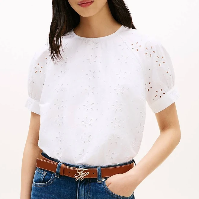 top Tommy Hilfiger Women's Puff-Sleeve Embroidered Eyelet Top Tommy Hilfiger $59.7