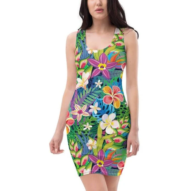 bodycon dress Tropical Floral Bodycon Fitted Party Dress Etsy - AudreyandIreneGifts $43.5