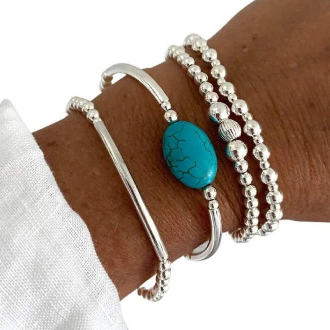 accessory Turquoise Silver Beaded Bracelet Etsy - PaulaMonteiroDesign $37.74