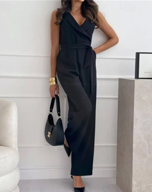 jumpsuit V-Neck Sleeveless Wide-Leg Palazzo Jumpsuit Mondressy $44.99