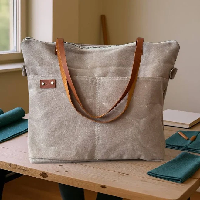 bag Waxed Canvas Crossbody Tote Bag with Leather Handles Etsy - Seller $48