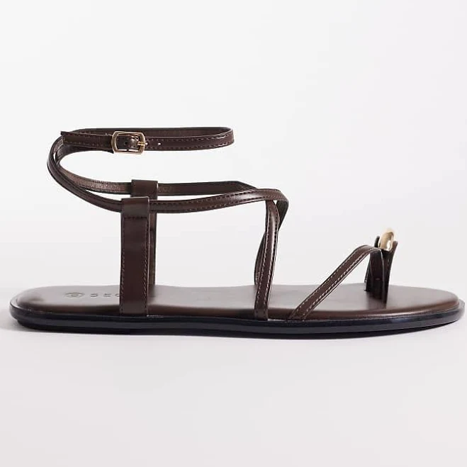 shoes Wide Fit Strappy Flat Sandals with Gold-Tone Embellishment ASOS $28