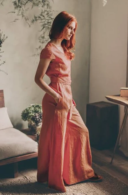 jumpsuit Wide Leg Linen Jumpsuit with Tie Belt VisibleArt $146