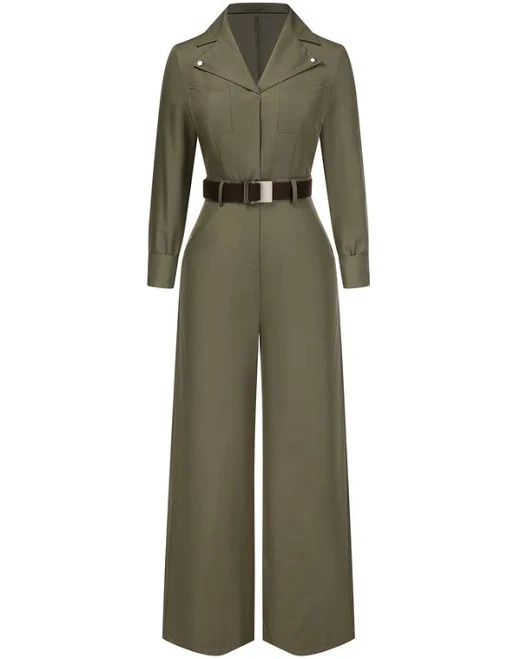 jumpsuit Wide Leg Long Sleeve Belted Utility Jumpsuit Retro Stage $55.99
