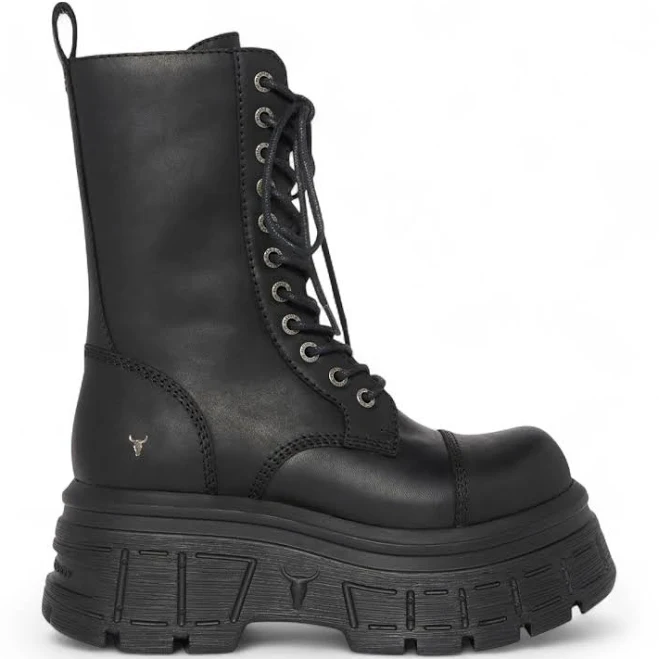 shoes Windsorsmith Women's Mid-Calf Platform Leather Combat Boots ShopSimon $201.99